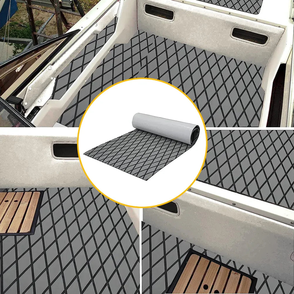Adhesive Marine Decking EVA Foam Boat Flooring Teak Non-slip Mat Cuttable Deck Mat for Motorboat RV Yacht Kayak Surfboard 190cmx70cm Rhombus Grey