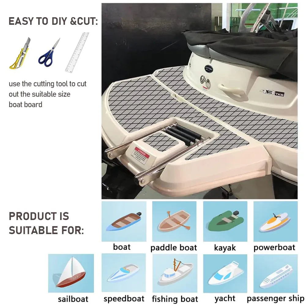 Adhesive Marine Decking EVA Foam Boat Flooring Teak Non-slip Mat Cuttable Deck Mat for Motorboat RV Yacht Kayak Surfboard 190cmx70cm Rhombus Grey