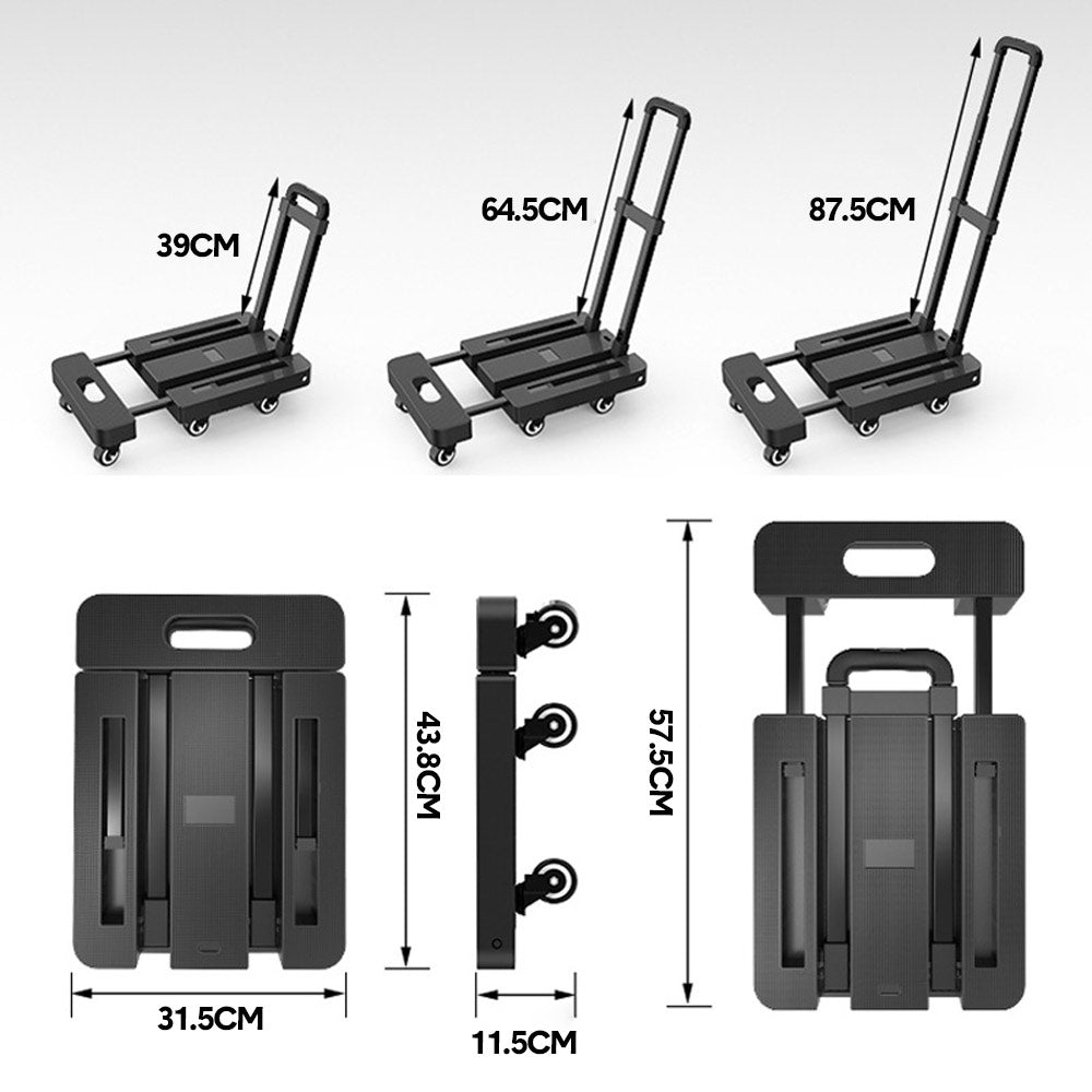 6-Wheel Folding Hand Truck Heavy Duty 227kg Capacity Collapsible Trolley with Elastic Strap Triple-Axle All-Terrain Design Moving RV Camping Warehouse