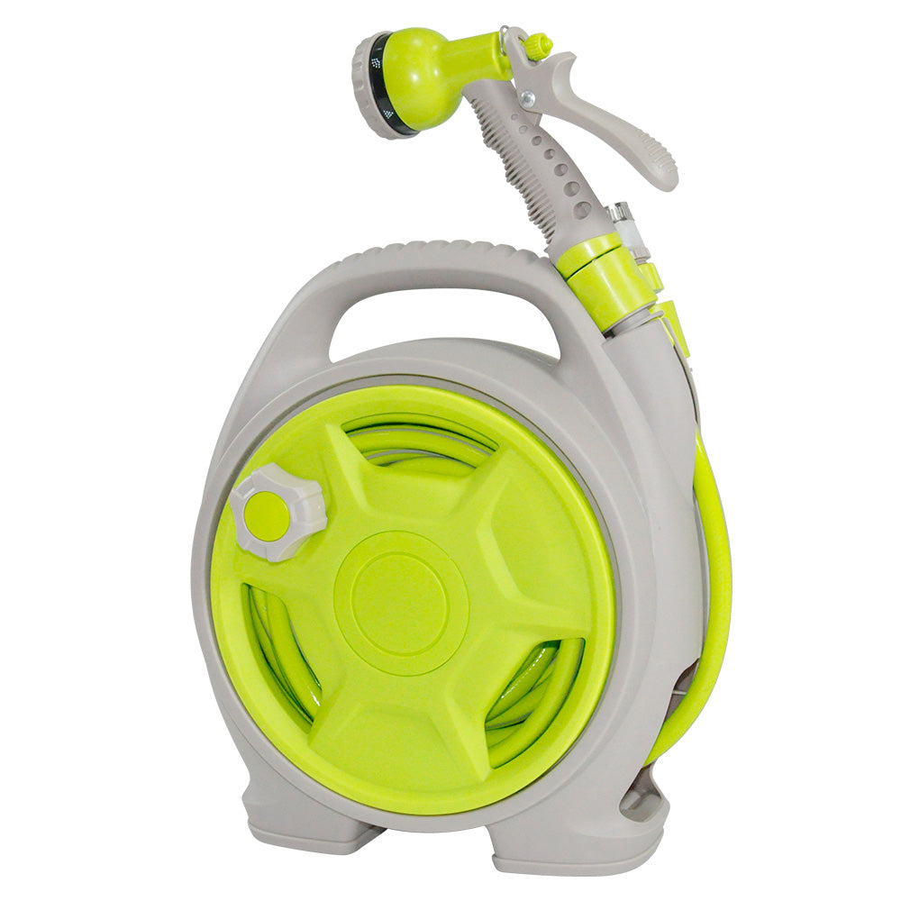 Mini Portable Garden Pipe Hose Cart 15m Reel Storage Set Garden Hose Storage Rack 29x15x32cm With High Pressure Water Gun for Cleaning Car Washing