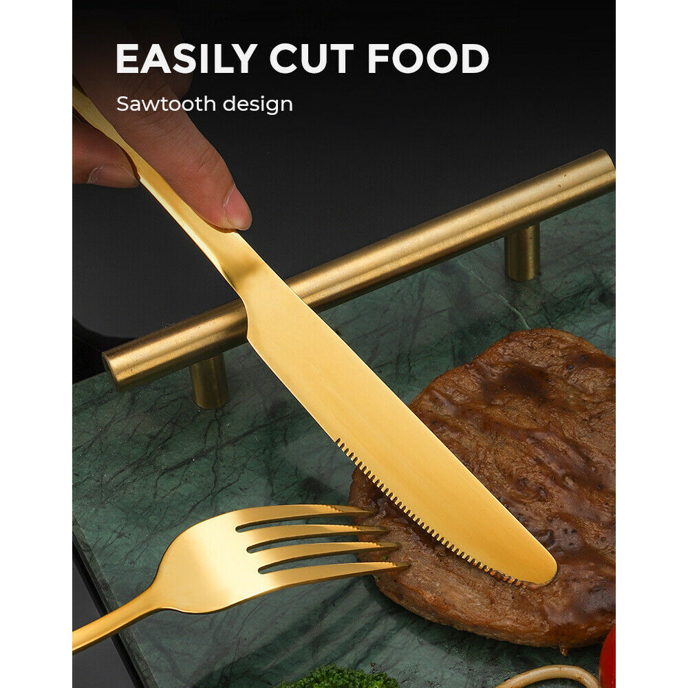 Gold Cutlery Set Kitchen Stainless Steel Fork Knife Spoon Flatware Cutlery Gift For Party Restaurant Dishwasher Safe 24pcs with Carry Box