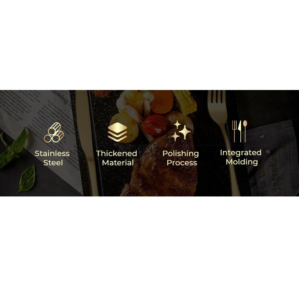 Gold Cutlery Set Kitchen Stainless Steel Fork Knife Spoon Flatware Cutlery Gift For Party Restaurant Dishwasher Safe 24pcs with Carry Box