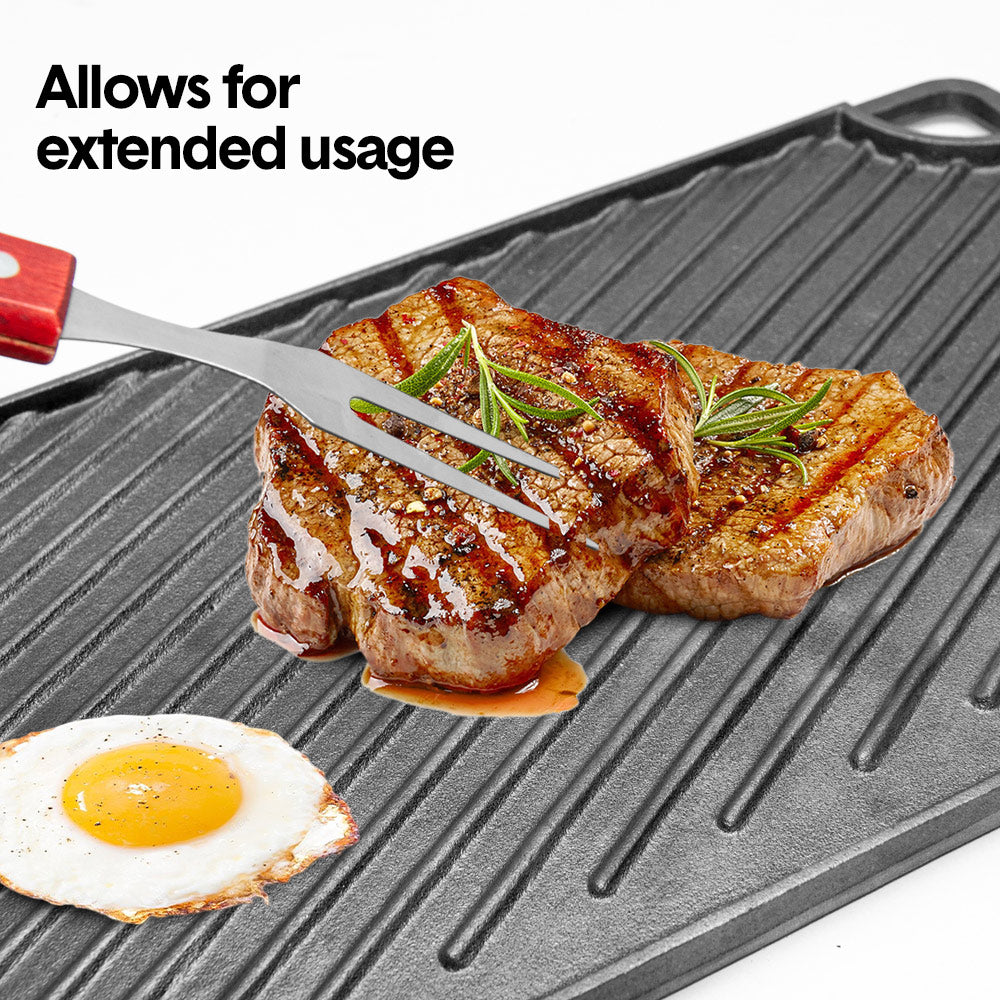 Reversible Cast Iron Griddle Rectangular BBQ Plate 43脳24cm Double-Sided Flat Top Griddle Pan and Grooved Grill for Gas Stovetop Oven and Open Fire Black