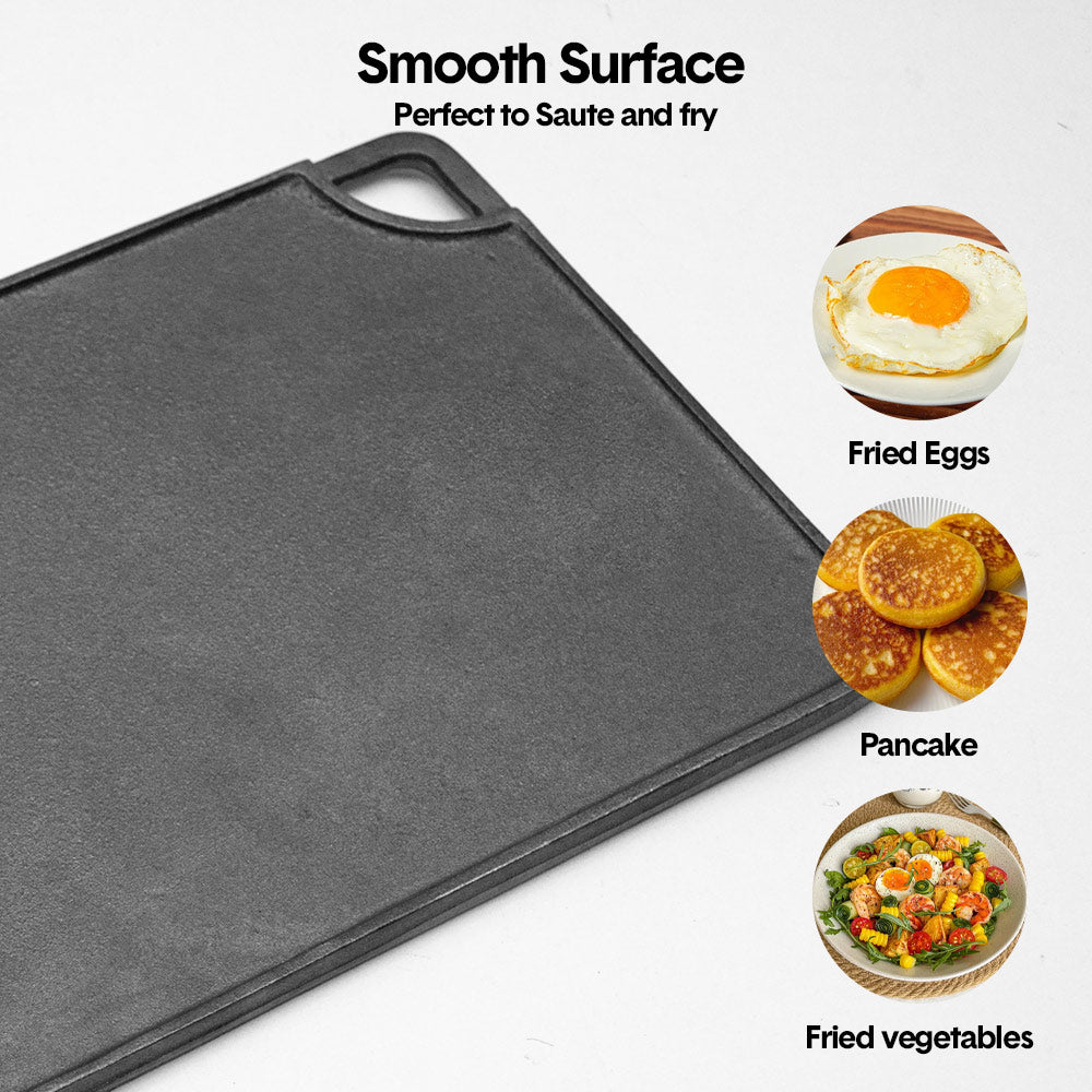 Reversible Cast Iron Griddle Rectangular BBQ Plate 43脳24cm Double-Sided Flat Top Griddle Pan and Grooved Grill for Gas Stovetop Oven and Open Fire Black