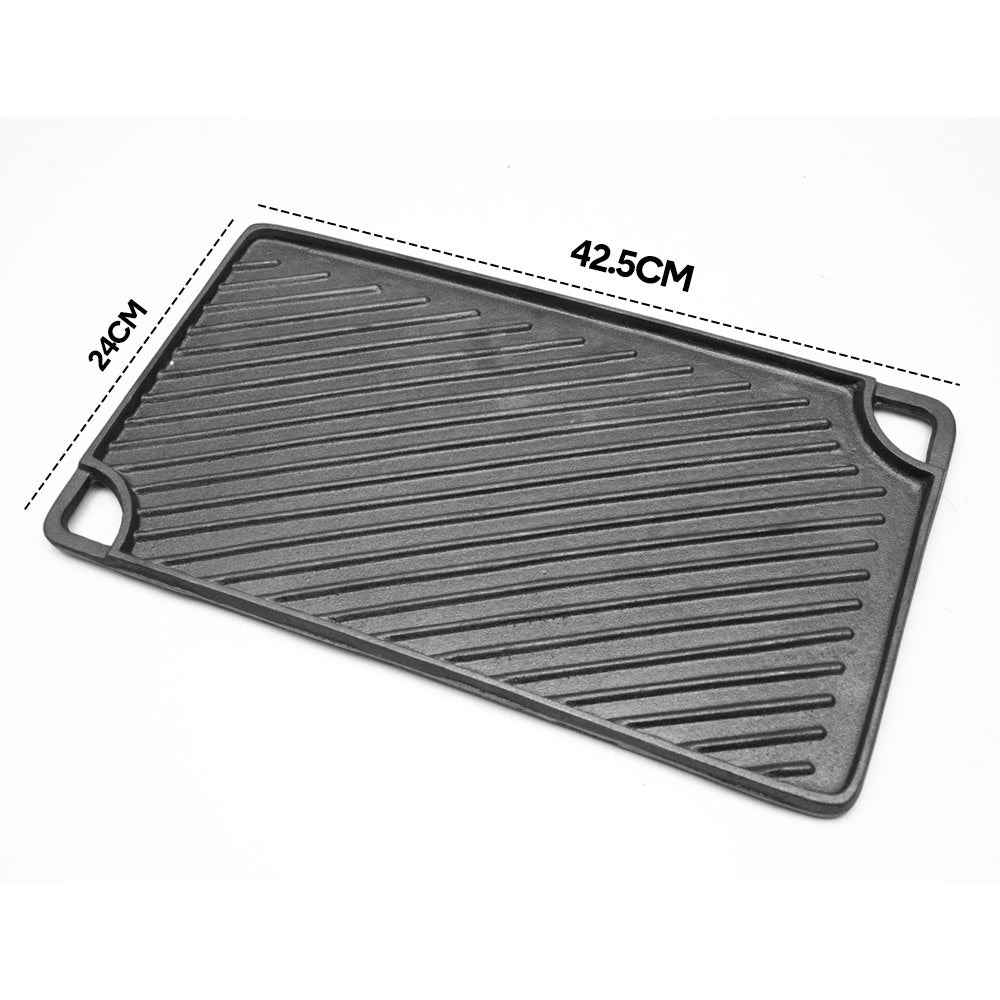 Reversible Cast Iron Griddle Rectangular BBQ Plate 43脳24cm Double-Sided Flat Top Griddle Pan and Grooved Grill for Gas Stovetop Oven and Open Fire Black
