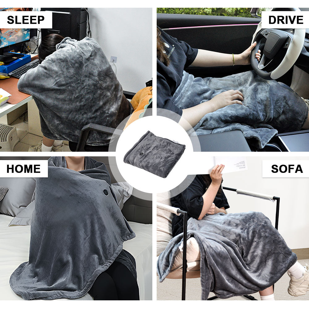 Electric Heated Blanket Washable 10W Heated Soft Thermal Zipper Shawl Wraps USB Charging Winter Heating Wraps Pad with 3 Level Temperature Setting