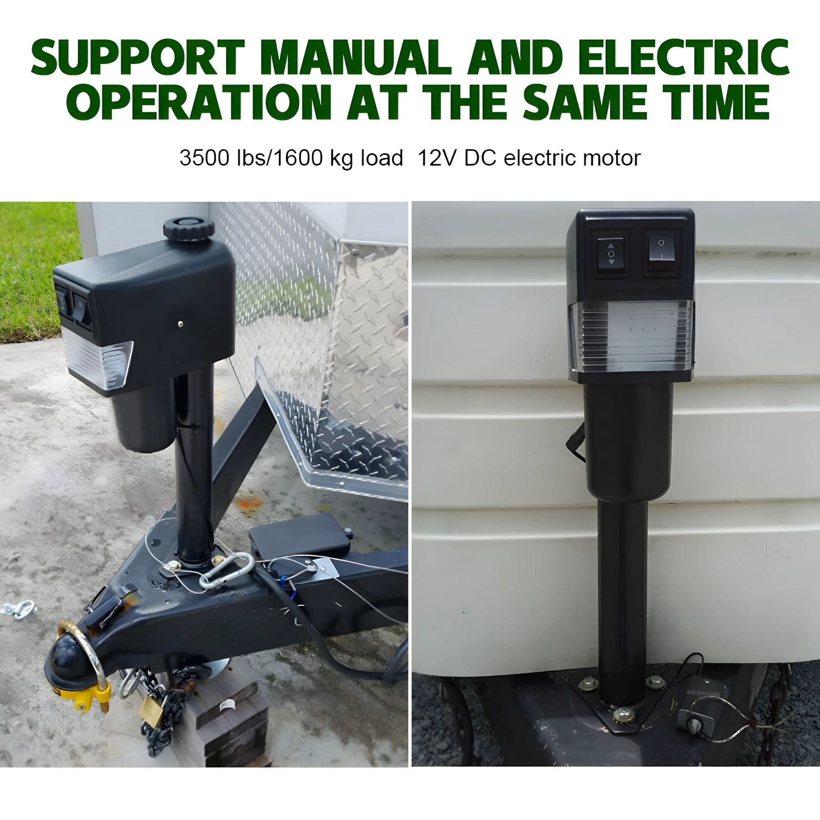 Electric A Frame Trailer Jack LED Light Power Tongue Jack Weight Capacity 3500 lbs 9Inch to 32Inch with Manual Crank Handle for RV Trailer Camper