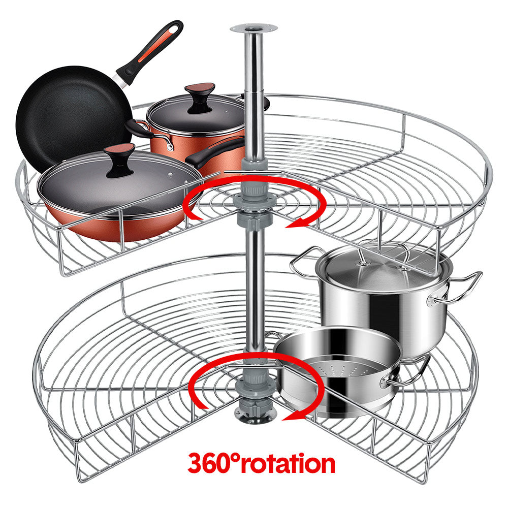Shelf Rack for Spices 2-Shelf Under Sink Storage Blind Corner Carousel Kitchen Cabinet Organizer 81cm Diameter Rotating Max Load 14kg 270 Degree
