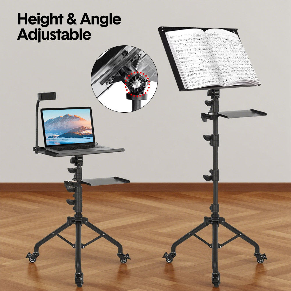 Mobile Laptop Tripod Stand 11-16 Inch on Wheels 82-170cm Height Adjustable Projector Stand Portable Stand with Gooseneck Phone Holder for Home Office