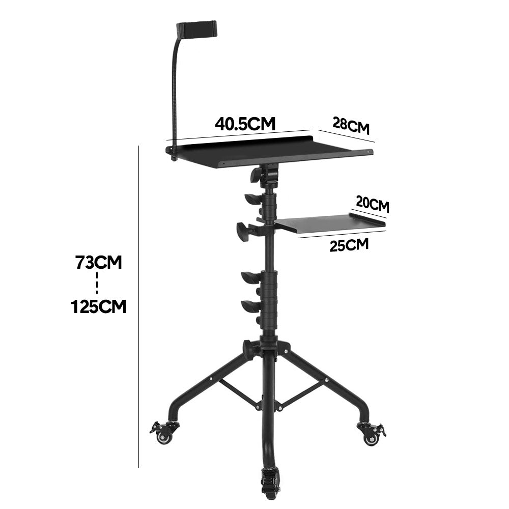 Mobile Laptop Tripod Stand 11-16 Inch on Wheels 82-170cm Height Adjustable Projector Stand Portable Stand with Gooseneck Phone Holder for Home Office