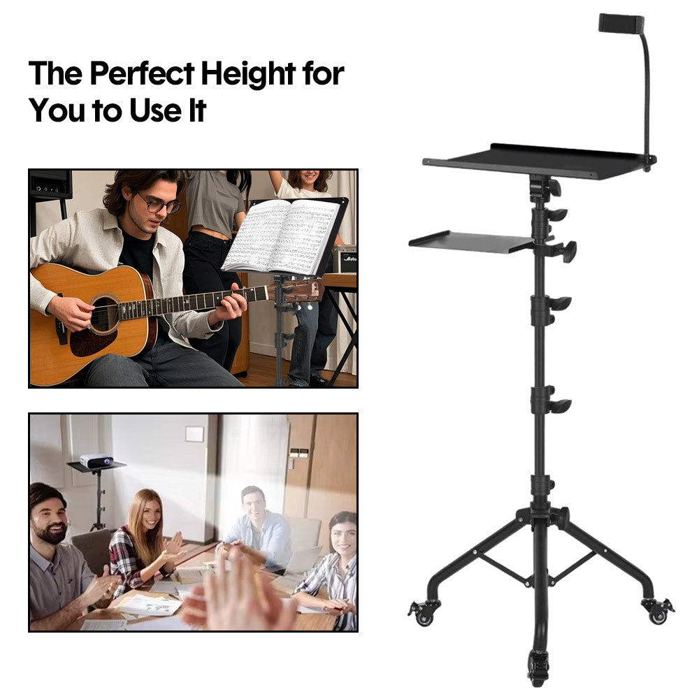 Mobile Laptop Tripod Stand 11-16 Inch on Wheels 82-170cm Height Adjustable Projector Stand Portable Stand with Gooseneck Phone Holder for Home Office