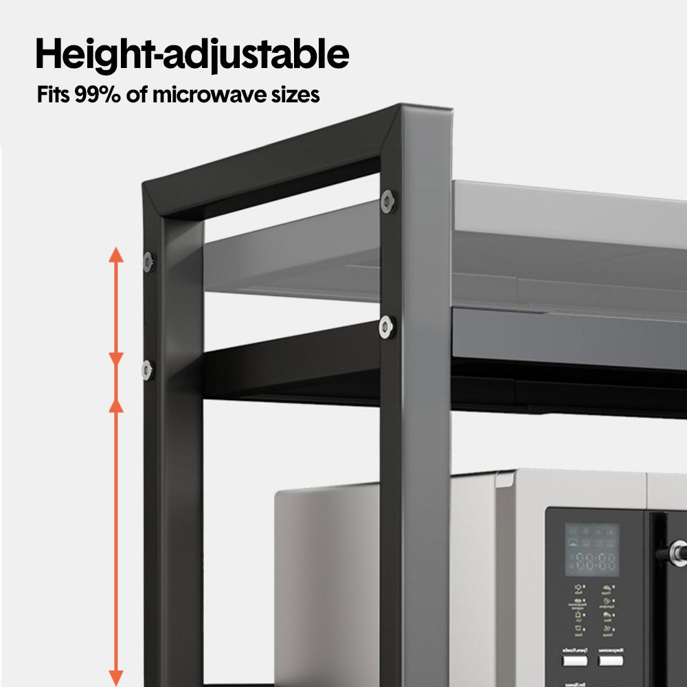 3-Tier Microwave Stand Oven Rack Height Adjustable and Extendable Stainless Steel Kitchen Storage Shelf With 6 Hook Over the Kitchen Counter Max Load 75Kgs