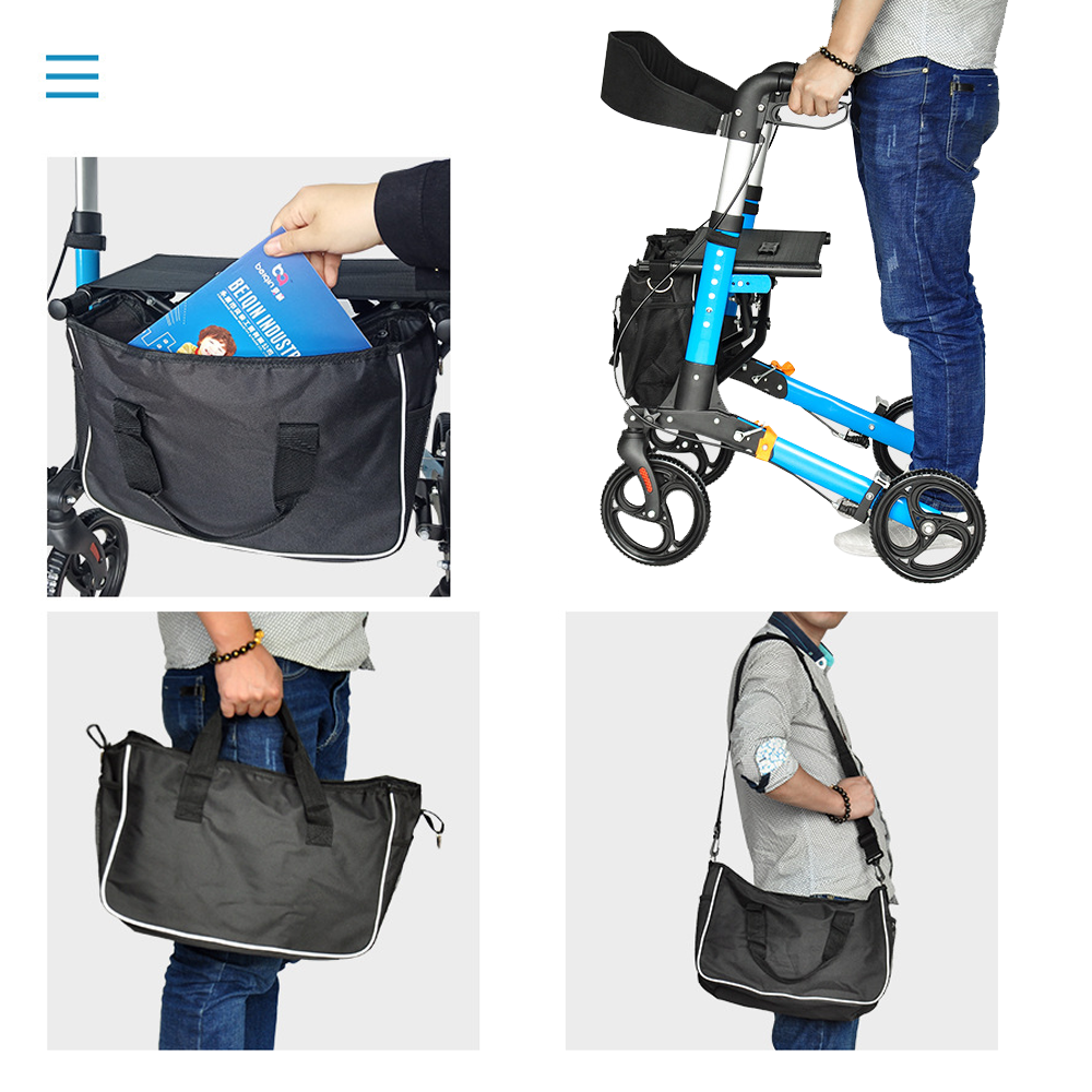 Alston 2 In 1 Foldable X-Fold Mobility Walker Rollator Chair Aid 8 Inch Wheel Max Load 136KG with Zippered Storage Bag for Elderly Seniors Indoor Outdoor Use