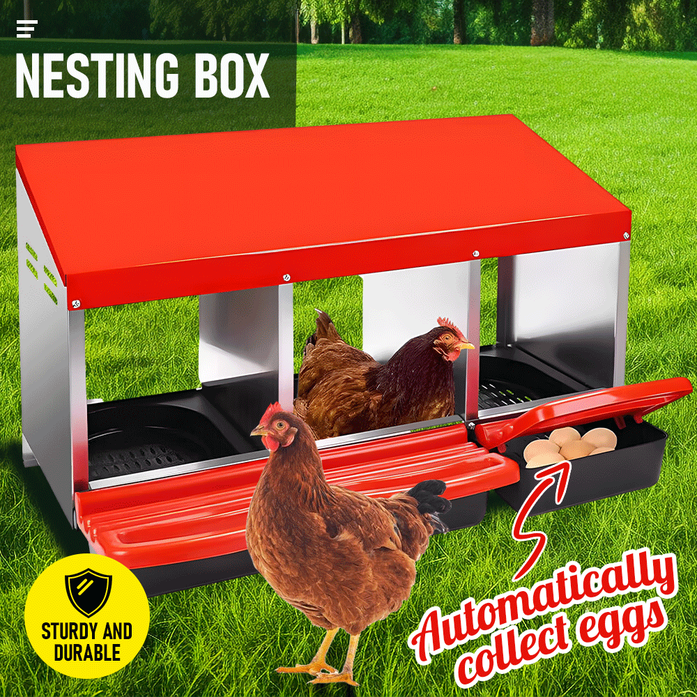 Chicken Hen Coop Hutch Nesting Box 3-Hole Roll Away Metal Design 52x47.5x81cm Durable Indoor Outdoor Laying Box with Easy Access Ventilation