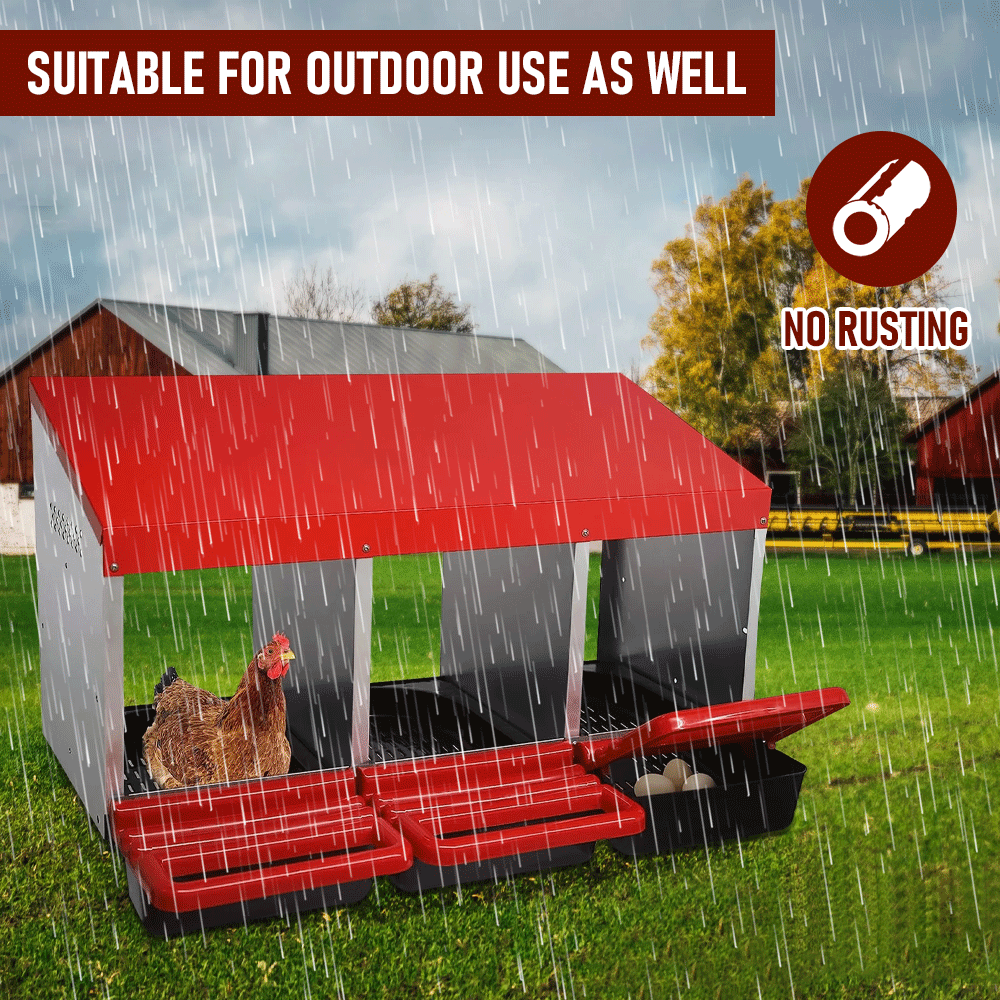 Chicken Hen Coop Hutch Nesting Box 3-Hole Roll Away Metal Design 52x47.5x81cm Durable Indoor Outdoor Laying Box with Easy Access Ventilation
