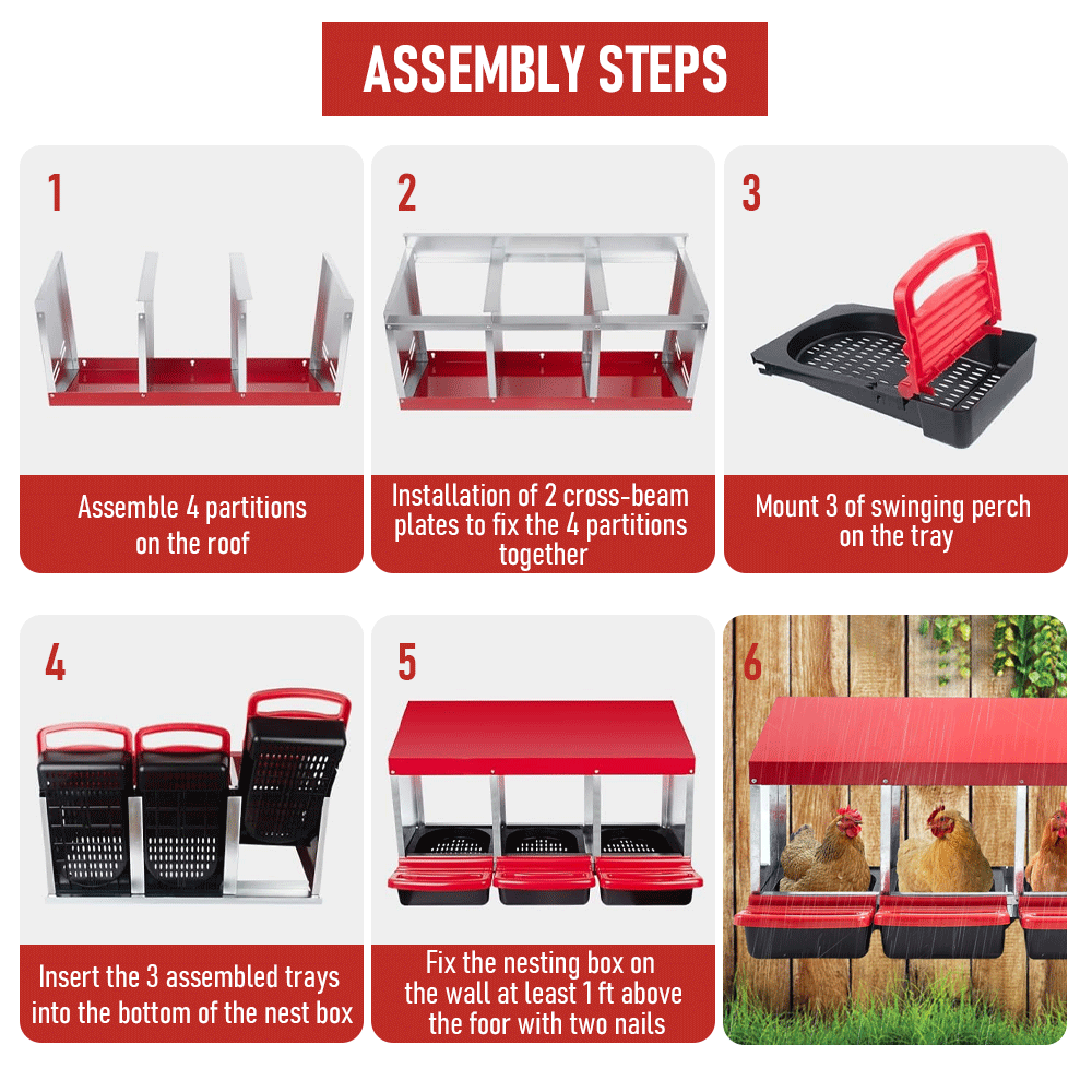 Chicken Hen Coop Hutch Nesting Box 3-Hole Roll Away Metal Design 52x47.5x81cm Durable Indoor Outdoor Laying Box with Easy Access Ventilation