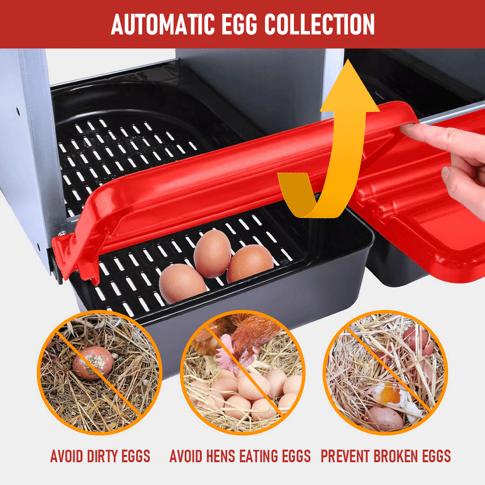 Chicken Hen Coop Hutch Nesting Box 3-Hole Roll Away Metal Design 52x47.5x81cm Durable Indoor Outdoor Laying Box with Easy Access Ventilation