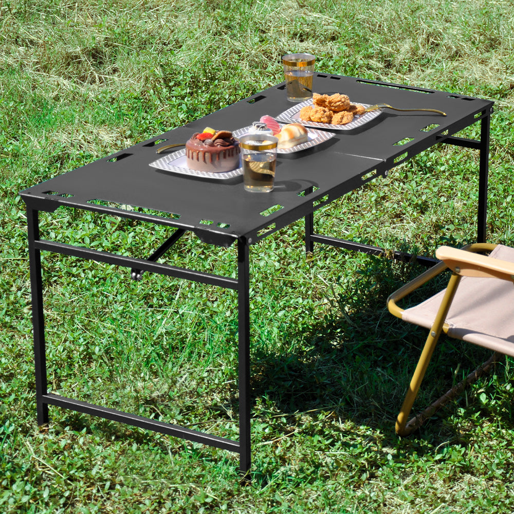 Pneumatic Folding Table Quick Open Sturdy Outdoor Tactical Camping Table Portable Multifunctional Picnic Table with Side Tactical Holes 104x48x50cm