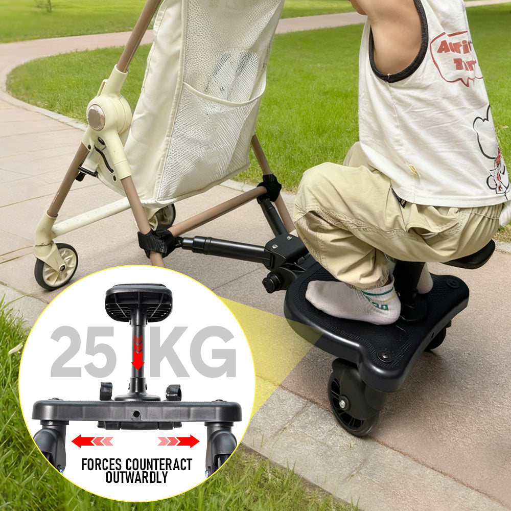 Universal Pram Board Seat and Stand Up Adjustable Buggy Board Pushchair with Bear Pattern Removable Seat Fits Most Strollers Holds Children Up to 25kg