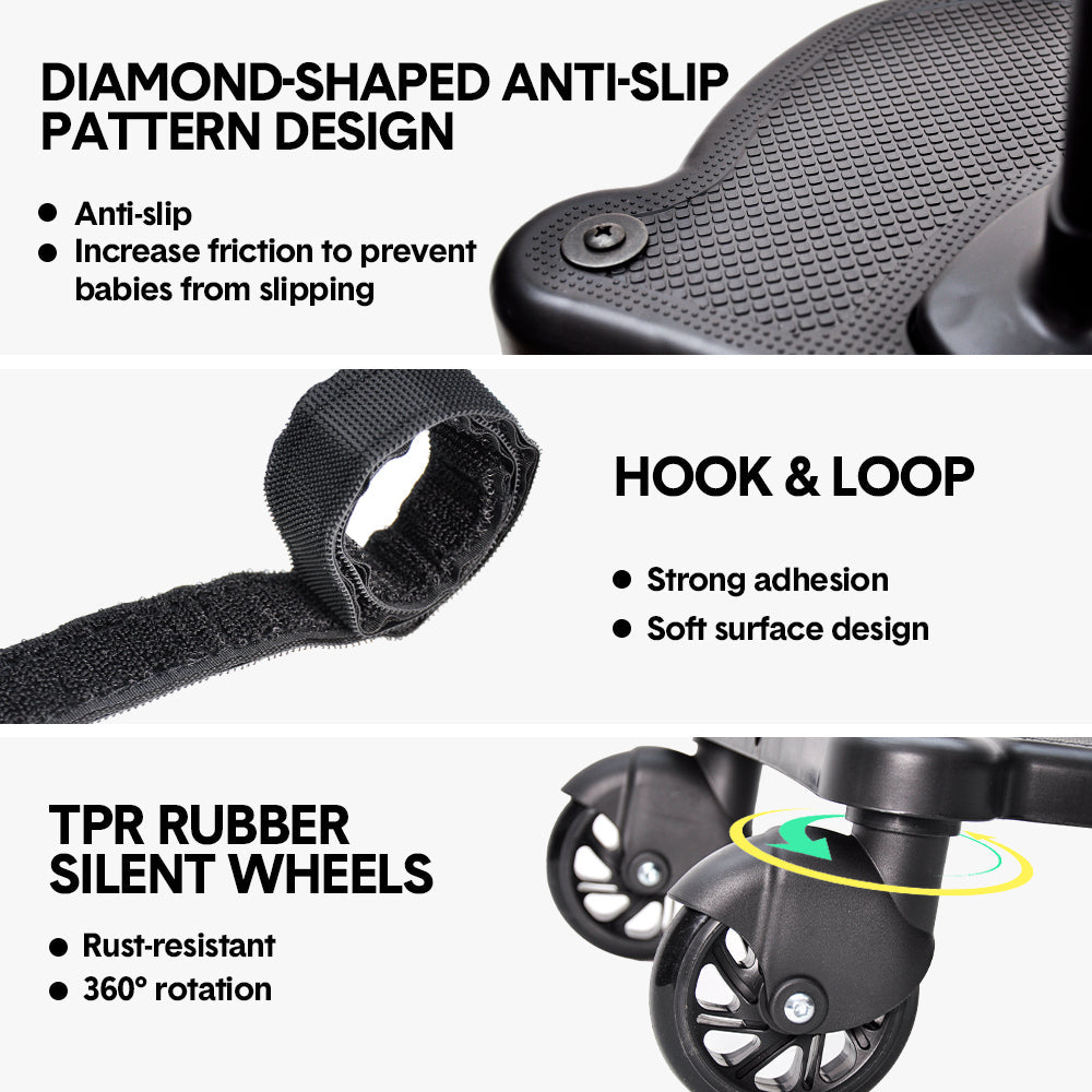 Universal Pram Board Seat and Stand Up Adjustable Buggy Board Pushchair with Bear Pattern Removable Seat Fits Most Strollers Holds Children Up to 25kg