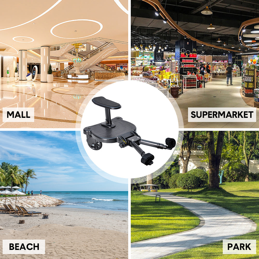 Universal Pram Board Seat and Stand Up Adjustable Buggy Board Pushchair with Bear Pattern Removable Seat Fits Most Strollers Holds Children Up to 25kg