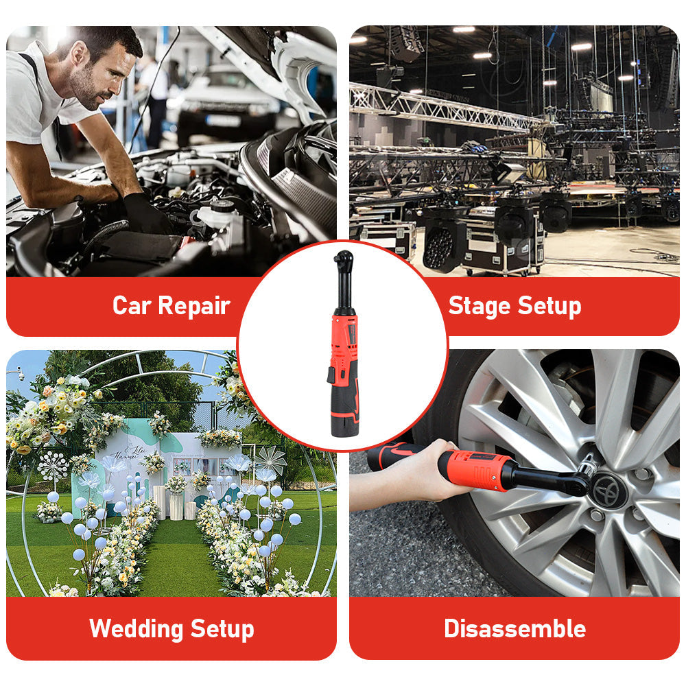 Cordless Electric Ratchet Wrench Set 12V Power Electric Ratchet Wrench 3/8inch 400 RPM Variable Speed with Sockets Two 2000mAh Batteries and Charger