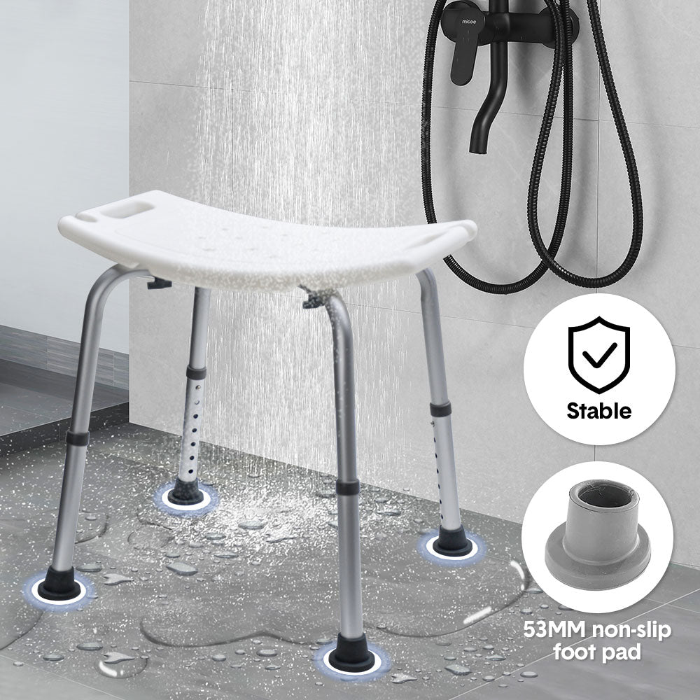 Shower Chair Stable Non-Slip Bath Seat 37-52cm Height Adjustable with Shower Holder and Armrest for Elderly Medical Disabled Safety Bathroom Max Load 100kg