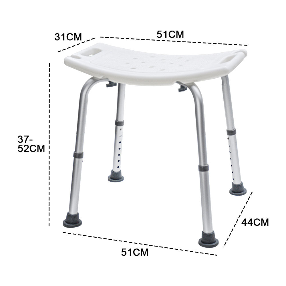 Shower Chair Stable Non-Slip Bath Seat 37-52cm Height Adjustable with Shower Holder and Armrest for Elderly Medical Disabled Safety Bathroom Max Load 100kg