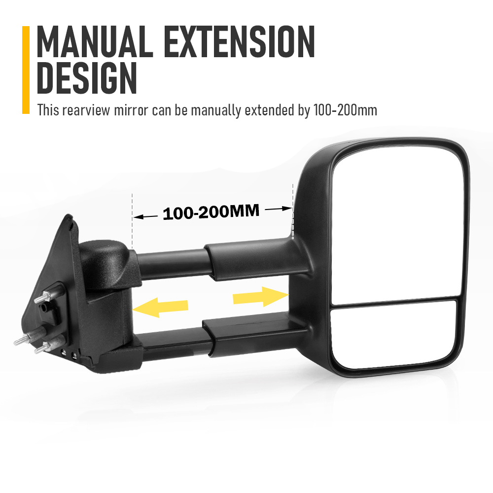 Front Pair Extendable Towing Mirrors Fit for Nissan Patrol GU/Y61 1997-2016 Manual Foldable Split View Black 2pcs