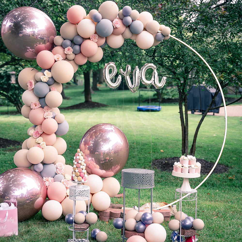 2M White Wedding Hoop Arch Metal Flower Ring Display Frame Balloon Circle Rack Backdrop for Wedding Birthday Party Garden Ceremony Decoration
