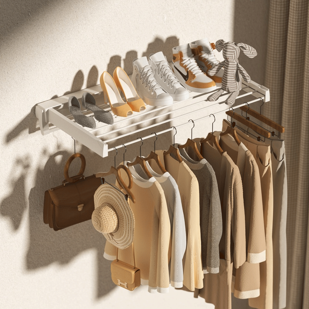 Alston Wall Mounted Drying Rack Black Clothes Airer Space Saver Folding Dryer Bearing Capacity 12KG Foldable Rail With Hooks Indoor Outdoor Balcony Laundry