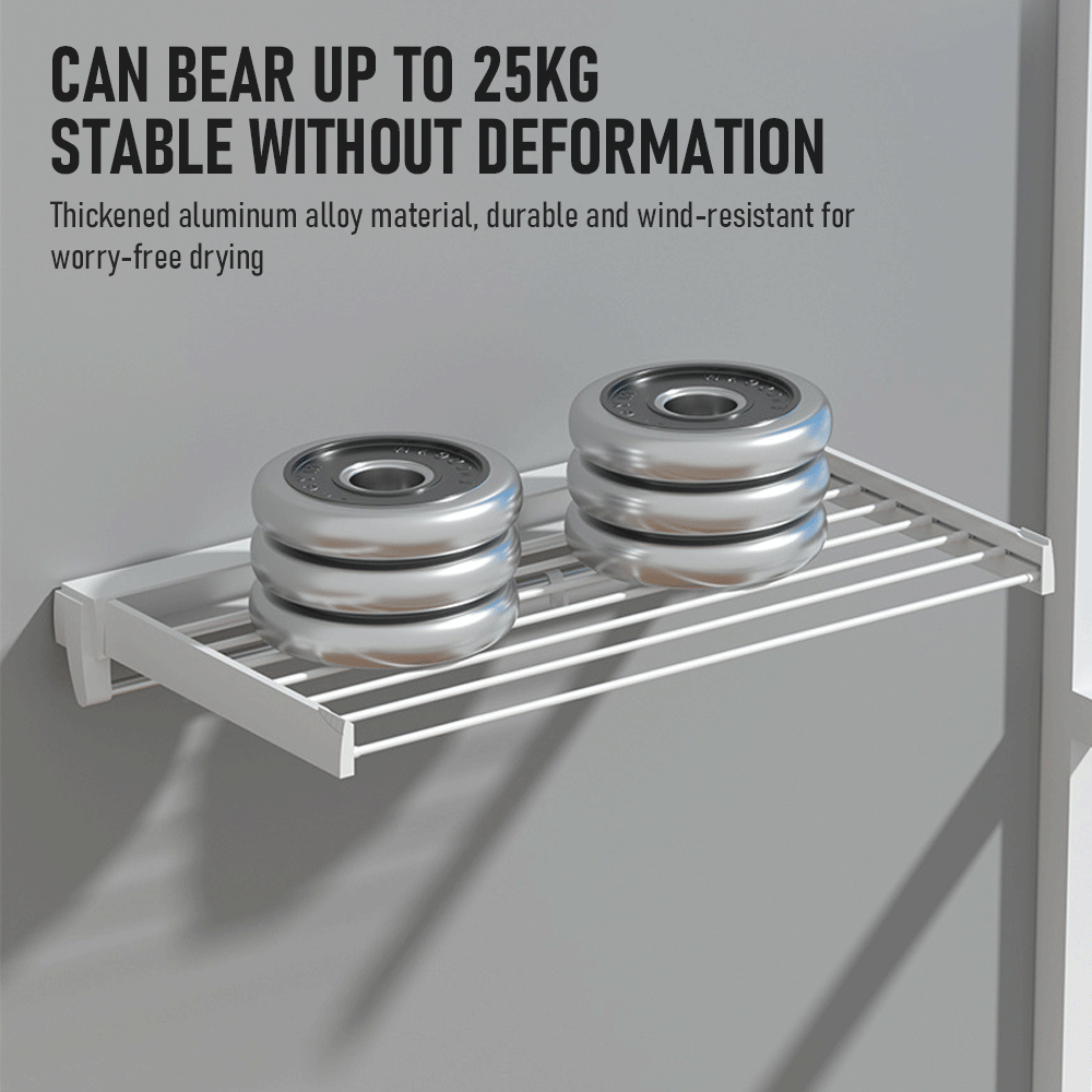 Alston Wall Mounted Drying Rack Clothes Airer Space Saver Folding Dryer Bearing Capacity 12KG Foldable Rail With Hooks Indoor Outdoor Balcony Laundry White