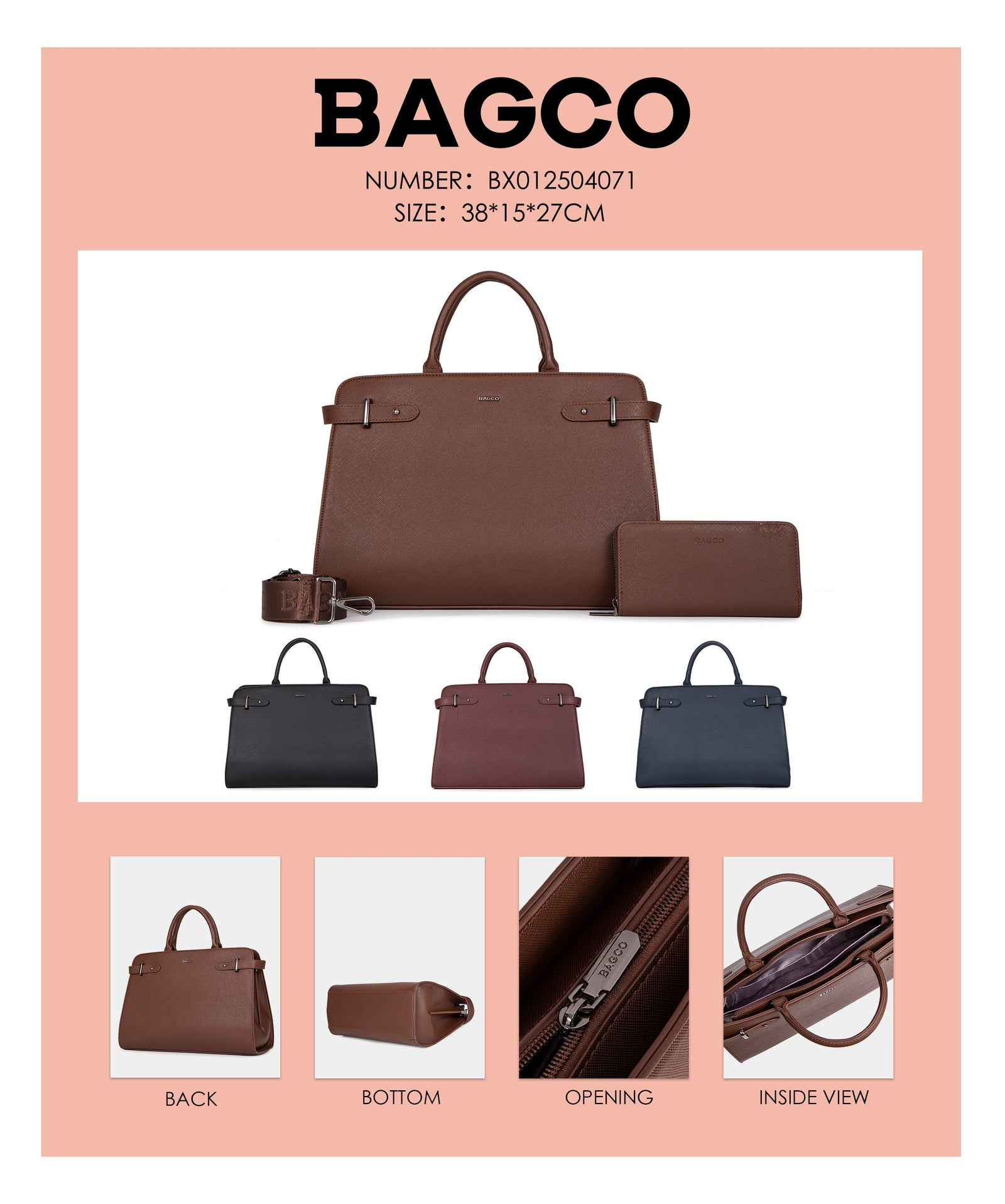 Bagco Bravura Leather Tote Set-Black
