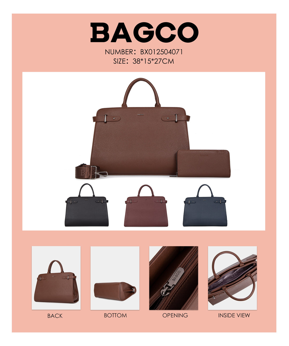 Bagco Bravura Leather Tote Set-Coffee