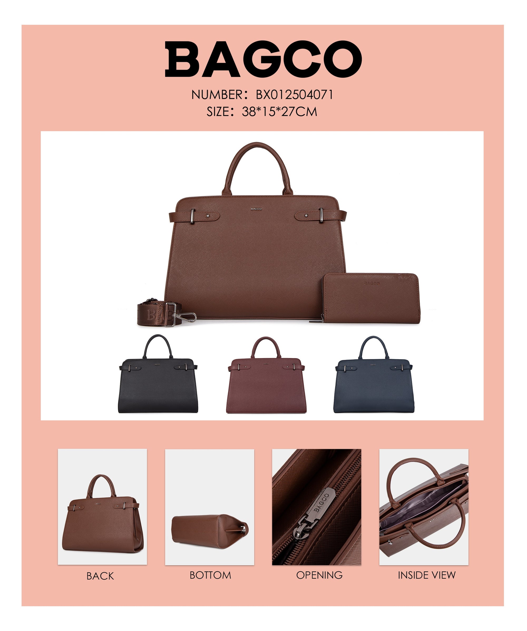 Bagco Bravura Leather Tote Set-Navy Blue