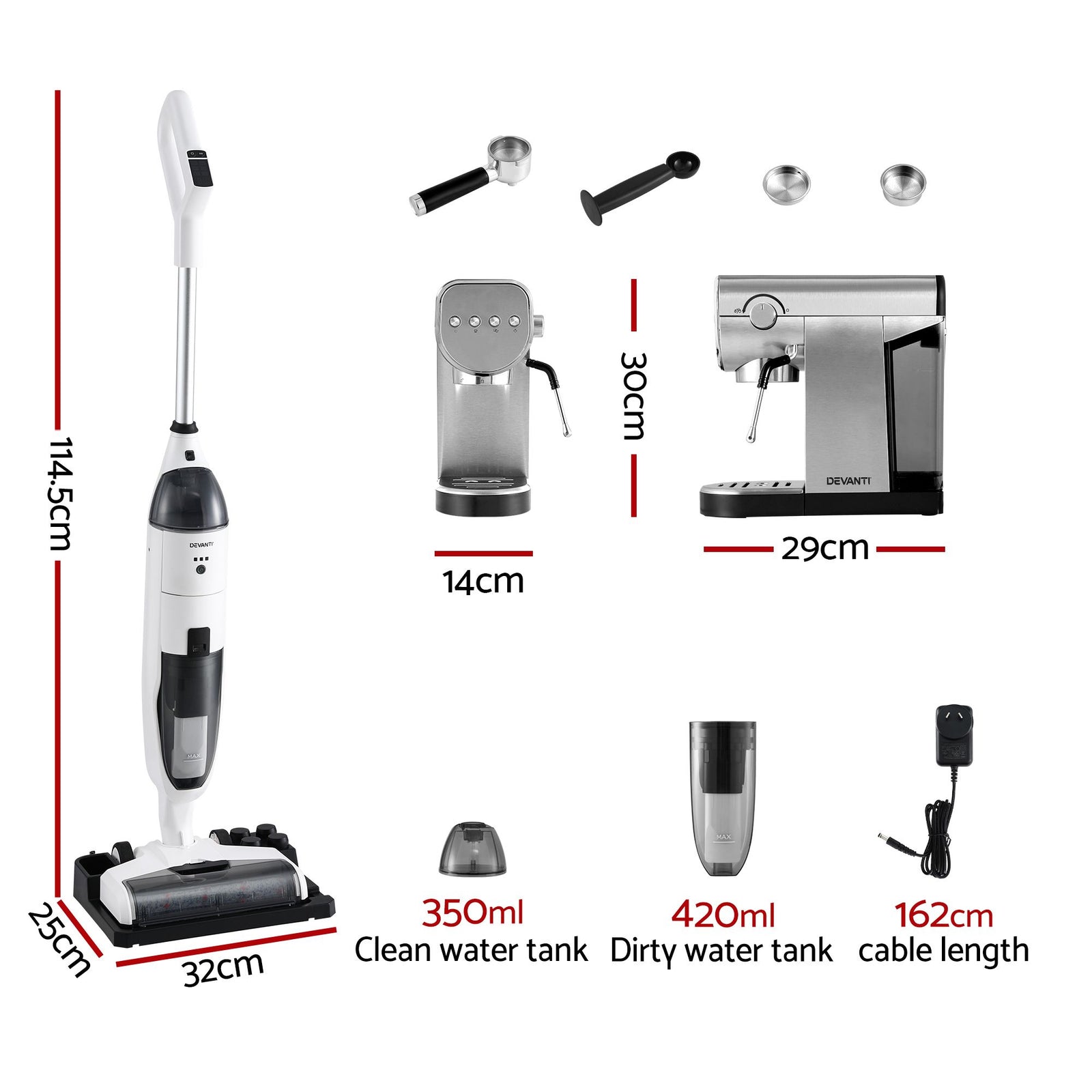 Devanti Cordless Wet Dry Vacuum Mop plus Coffee Maker Machine Espresso