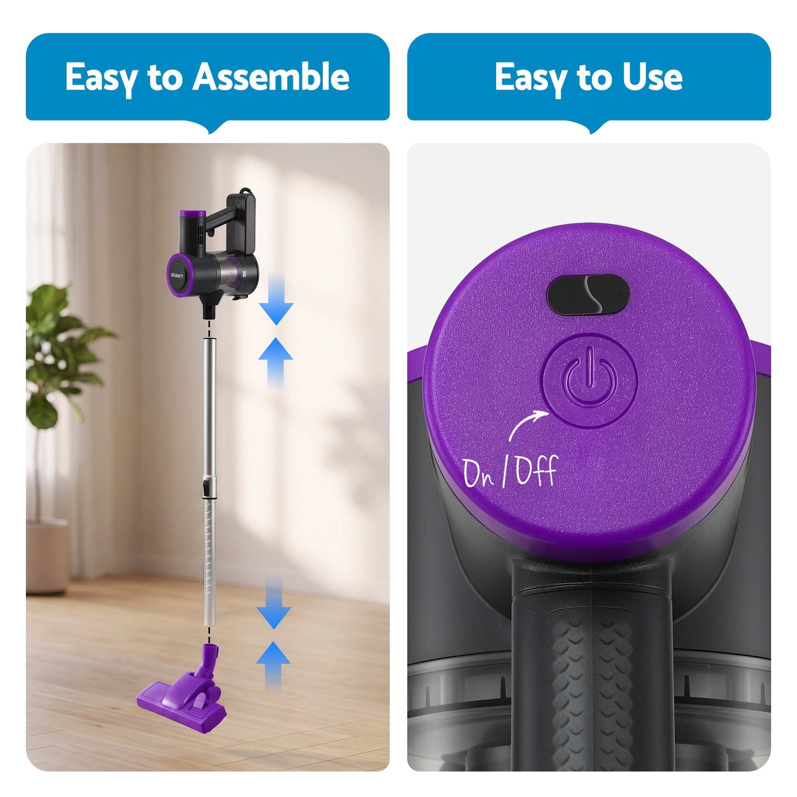 Devanti 3-in-1 Corded Stick Vacuum Cleaner, 16000Pa Strong Suction, Purple