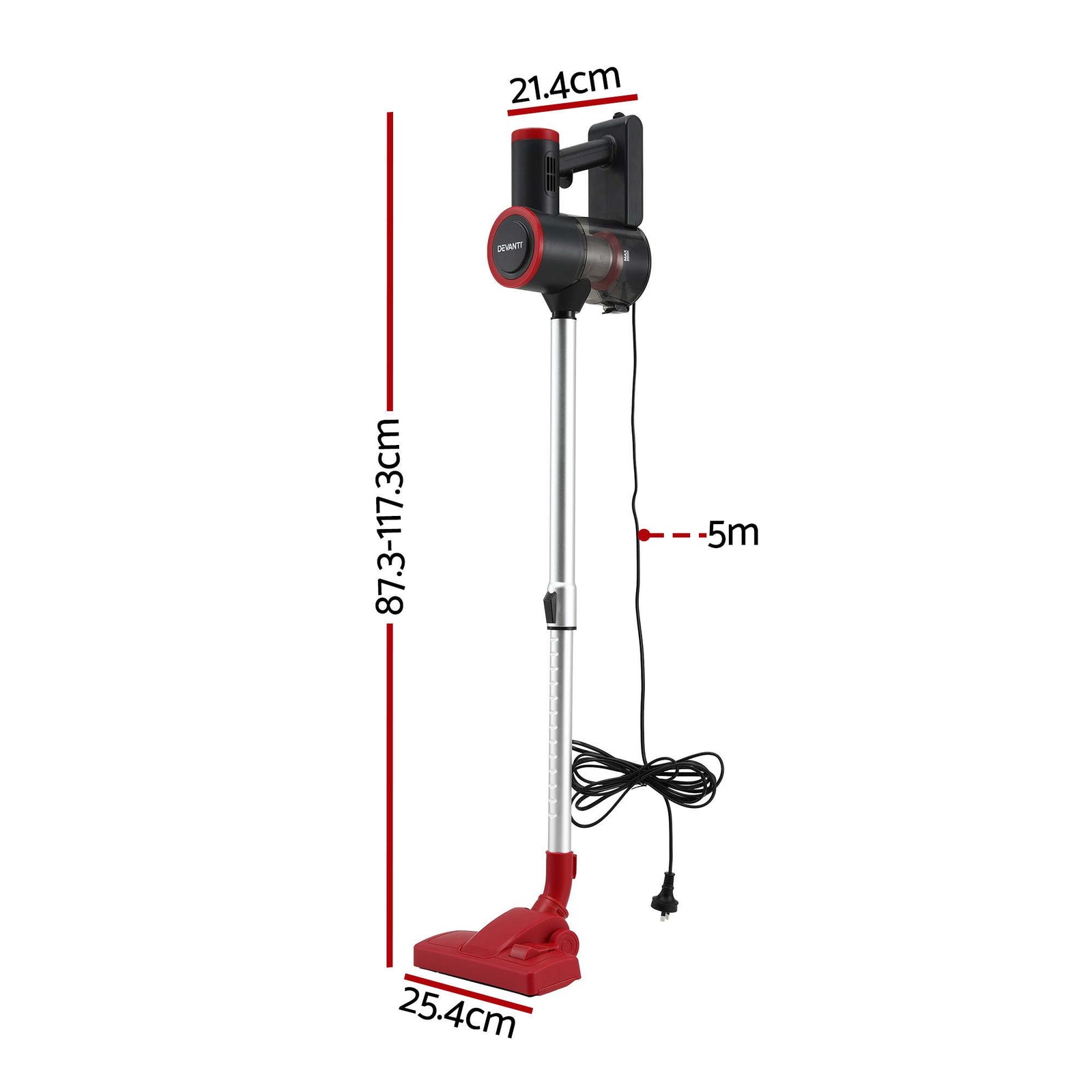 Devanti 3-in-1 Corded Stick Vacuum Cleaner, 16000Pa Strong Suction, Red