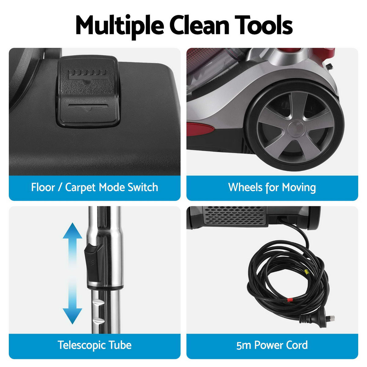 Devanti Vacuum Cleaner Bagless Canister 2000W 25kPa Powerful Suction 4L