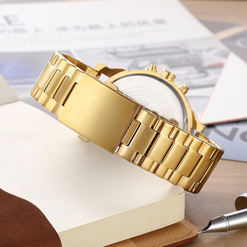 Waterproof Gold Steel Band Quartz Watch - Fashion Life-1915197719006285828