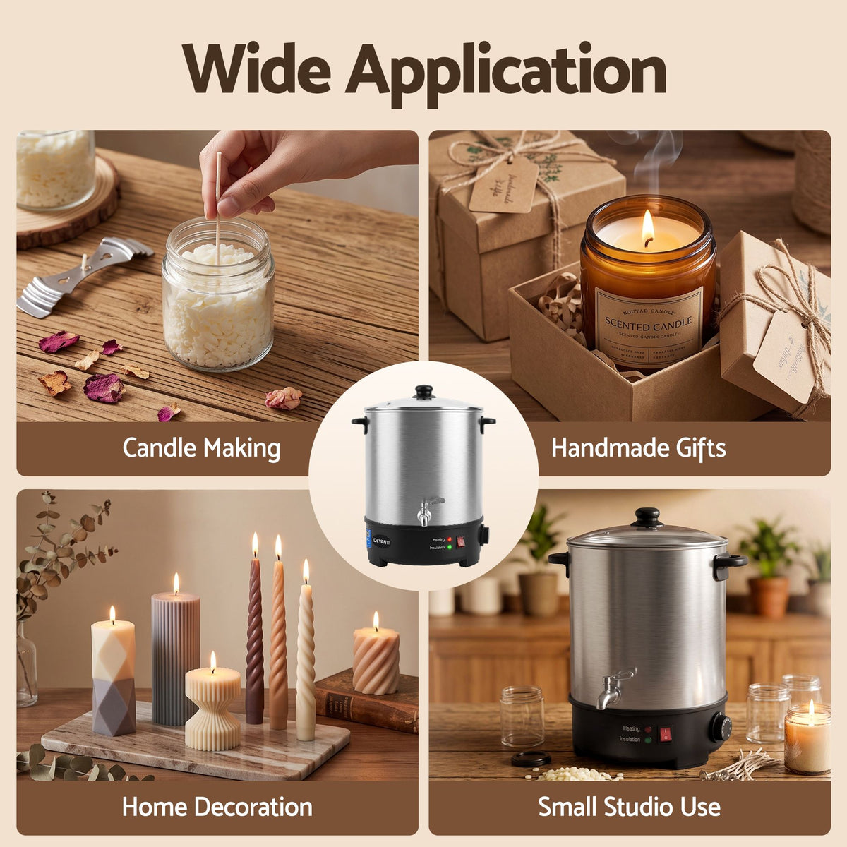 Devanti 16L Wax Melter Candle Making 1500W Melting Pot Furnace Quick Pour Spout Soy Soap