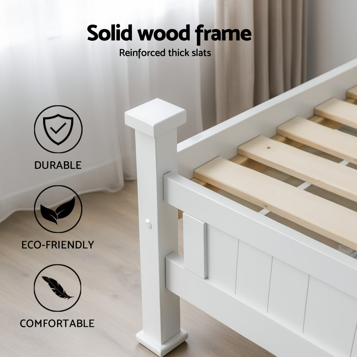 Artiss King Single Bed Frame and Bedside Table White