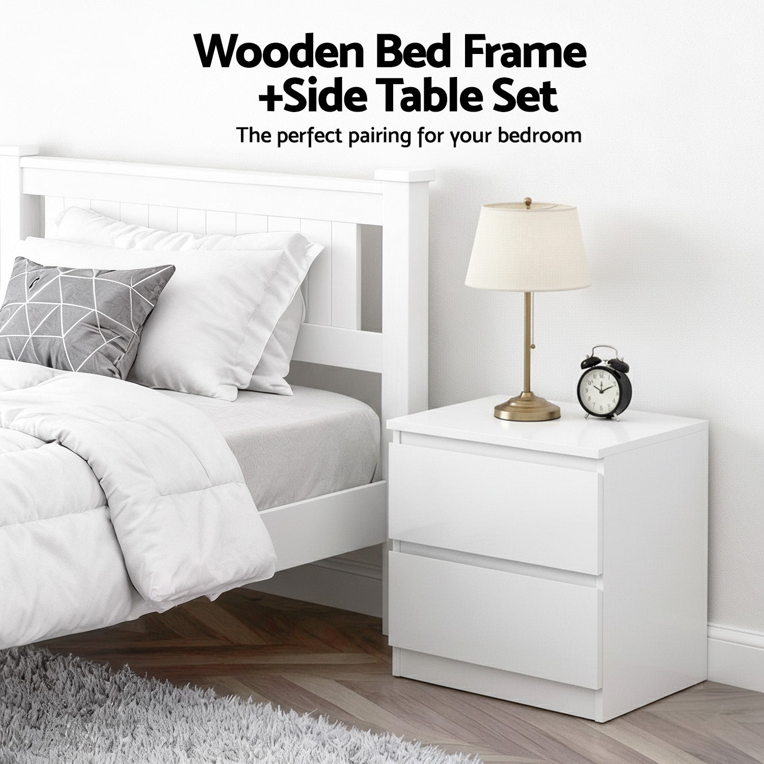 Artiss King Single Bed Frame and Bedside Table
