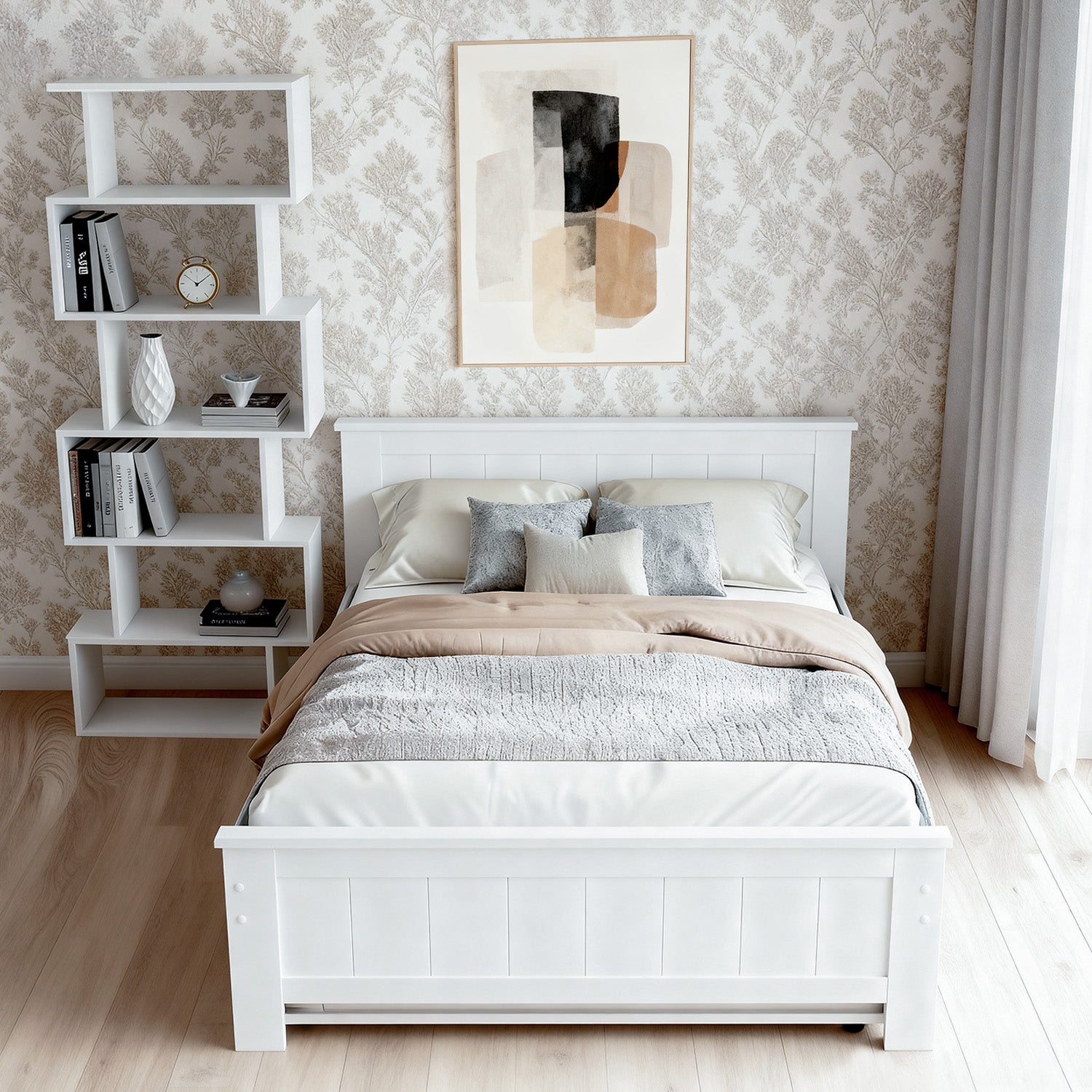 Artiss Bed Frame King Single and Bookshelf