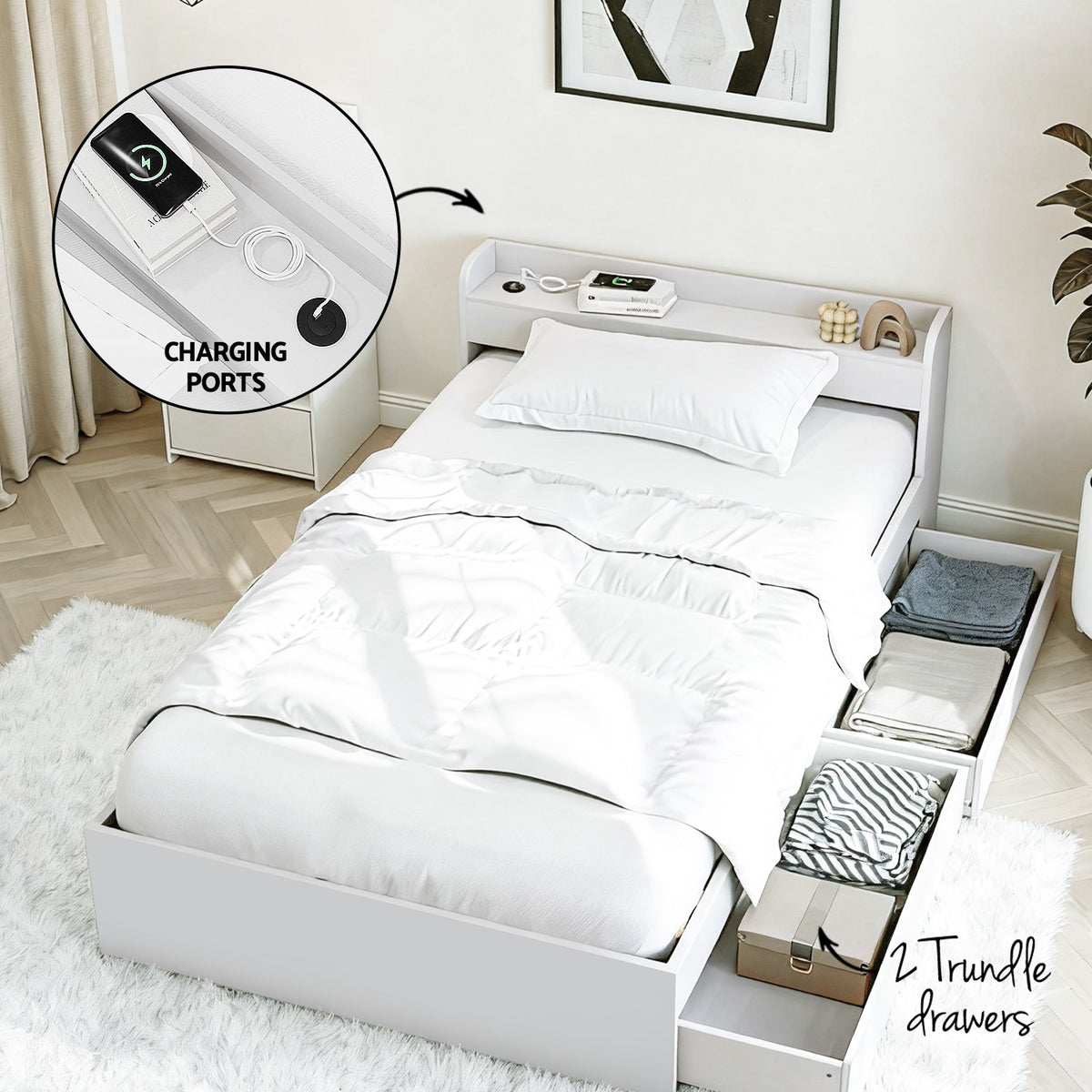 Artiss Single Bed Frame and Bedside Table