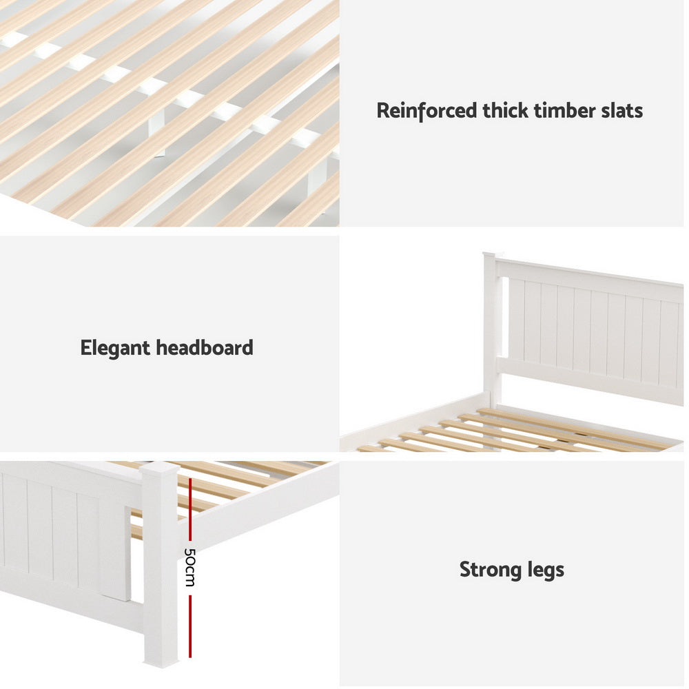 Artiss Bed Frame King Single Size Wooden Platform with 2 Storage Drawers White RIO