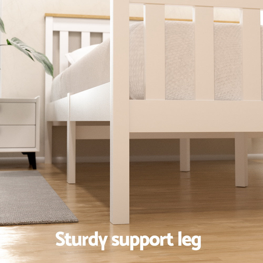 Artiss Bed Frame Single Size Wooden Platform with 2 Storage Drawers White PONY