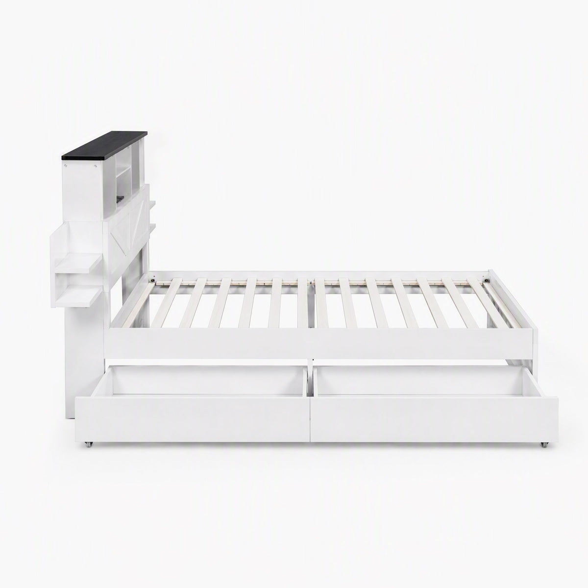 Artiss Single Bed Frame with Storage Drawers White Platform Bedframe with Bookcase Headboard Charging Station Led Light