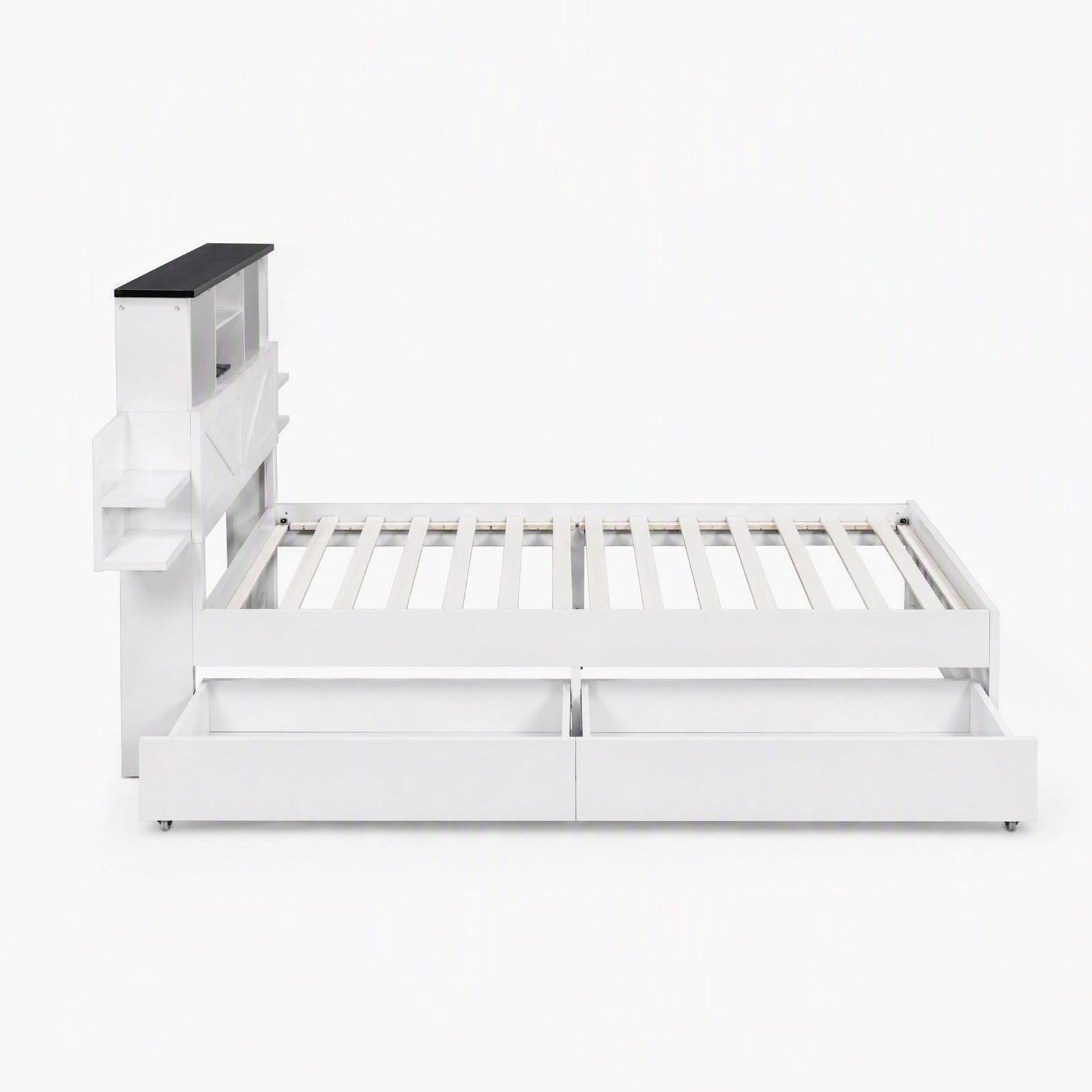 Artiss Single Bed Frame with Storage Drawers White Platform Bedframe with Bookcase Headboard Charging Station Led Light