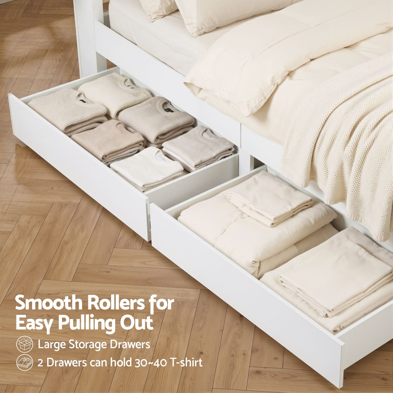 Artiss Single Bed Frame with Storage Drawers White Platform Bedframe with Bookcase Headboard Charging Station Led Light